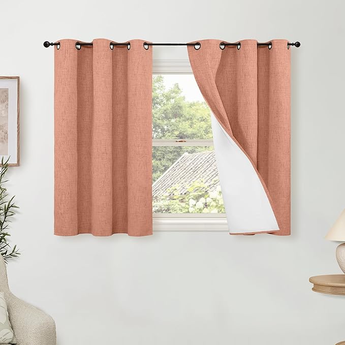 Lajode Terracotta Linen Blackout Curtains - 40 Inch Long Thermal Insulated Fall Curtains for Short Cafe Window Basement, Noise Reducing Light Blocking Privacy Curtains 2 Panels, 38x40 Inch 2 Panels