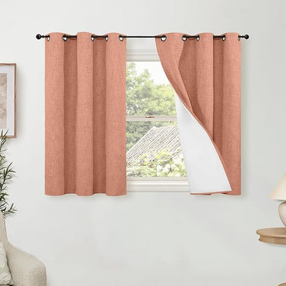 Lajode 100% Linen Blackout Curtains 45 Inch Length 2 Panels Set for Small Window, 38 Inch Wide Thermal Insulated Total Black Out Fall Curtains for Basement Window, 38x45 Inch 2 Panels, Terracotta