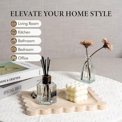 Koville Romano Travertine Tray, 11"x8" Natural Marble Scalloped Tray for Jewelry Cosmetics Perfume Trinket, Stone Vanity Tray for Countertop Bathroom Kitchen Dresser, Travertine Decor(Beige)