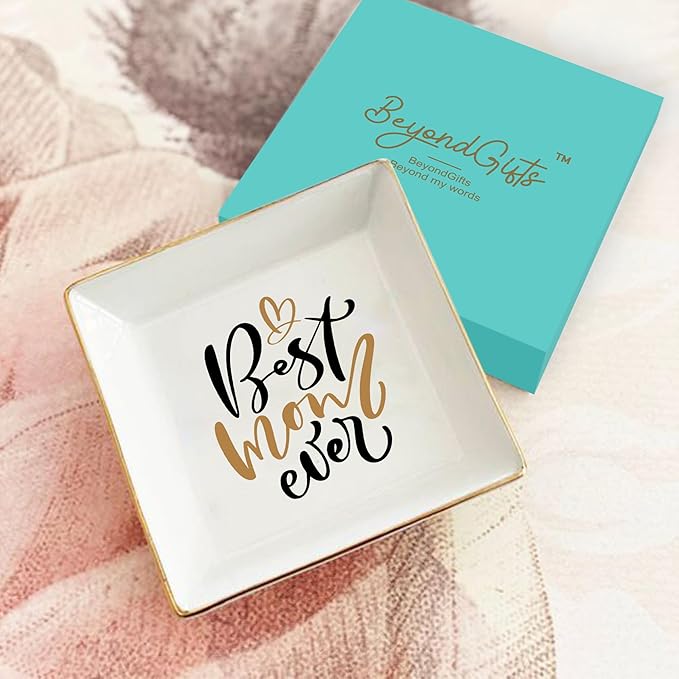 LADY&HOME Gifts for Mom Mother's Day Trinket Dish Birthday Mother's Day Gifts for Mom Ceramic Ring Dish for Mom (Best Mom)
