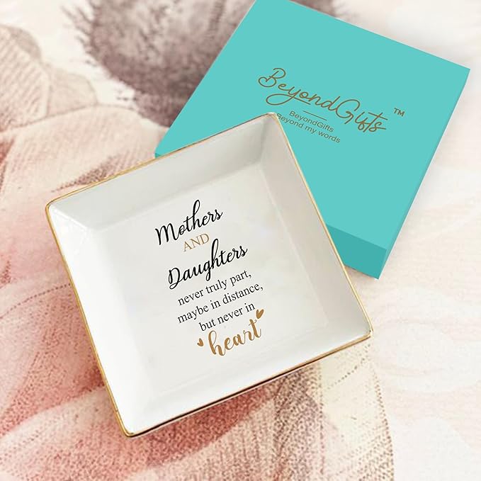 LADY&HOME Gifts for Mom from Daughter Mother's Day Birthday Christmas Thanksgiving Gifts for Mother and Daughter Ceramic Ring Trinket Dish (Mother)