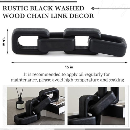 Bucherry 4 Link Wood Knot Decor - Modern Coffee Table Decoration Black Chain Decor Rustic Objects for Bookshelf Home Living Room Bedroom