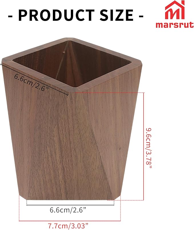 Geometric Pencil Holder, Wooden Pen Holder, Wood Cute Prismatic Storage Pot Cup Organizer Stand, Black Walnut, Multi-functional Accessories for Desktop, Office, School Supplies, Makeup Brushes, Home