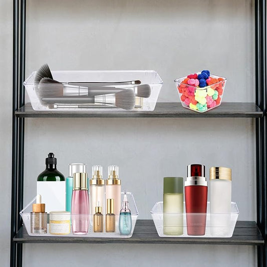4 PCS Clear Plastic Drawer Organizer, Desk Drawer Divider Organizers and Storage Bins for Makeup, Jewelry, Gadgets for Kitchen, Bedroom, Bathroom, Office (9.0"x3.0"x2.2")