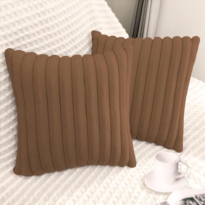 2 Pack 16x16 Pillow Cover Velvet Pillow Covers, Faux Fur Square Throw Pillow Covers for Living Room Decorations Throw Pillow Case, Throw Pillow Cover Cushion Cover for Sofa Bedroom Car, Brown