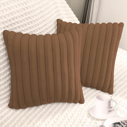 2 Pack 16x16 Pillow Cover Velvet Pillow Covers, Faux Fur Square Throw Pillow Covers for Living Room Decorations Throw Pillow Case, Throw Pillow Cover Cushion Cover for Sofa Bedroom Car, Brown