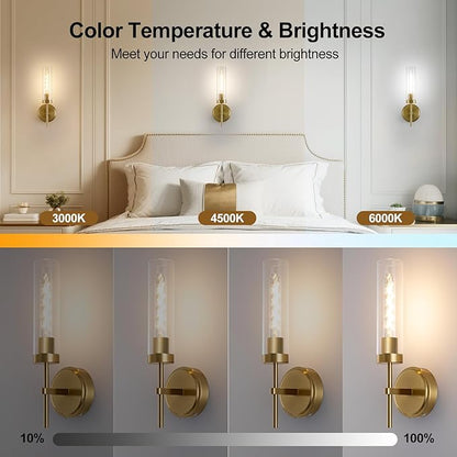 Battery Operated Wall Sconce,Gold Wall Sconces 8000mAh Fast Chargin Dimmable 2 Color Temperature Bulbs Endurance 100 Hours Infinitely with Remote Control Wireless Wall Lights for Bedroom Living