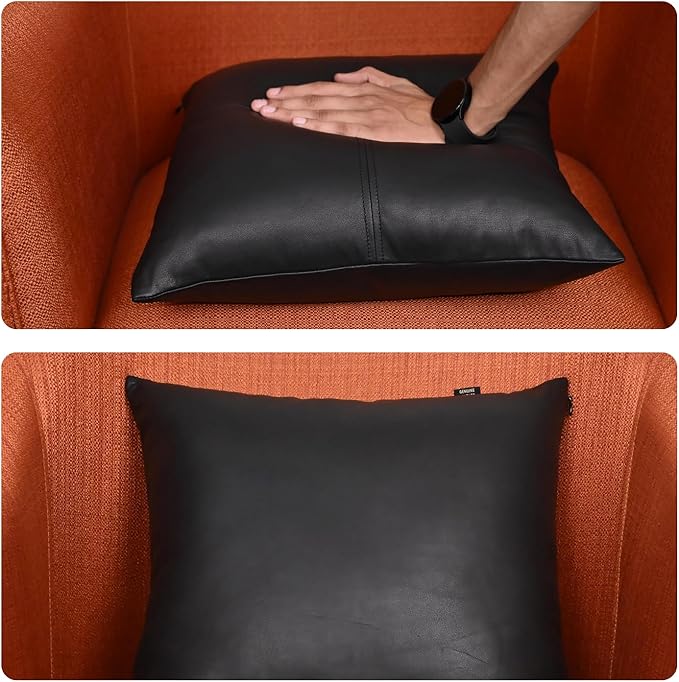 LL LEATHER LOVERS Lambskin Leather Pillow Cover, Hand Panel Stitched Leather Decorative Throw Pillow Covers for Couch Sofa Bed Living Room Garden (16x16 Inches, Black Pack of 2)