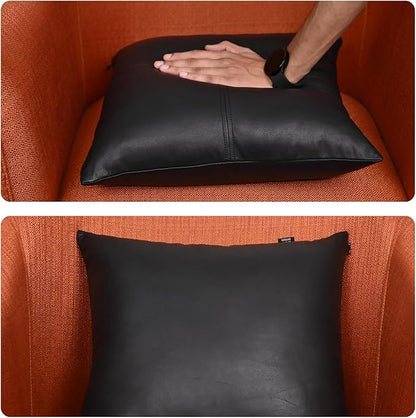 LL LEATHER LOVERS Lambskin Leather Pillow Cover, Hand Panel Stitched Leather Decorative Throw Pillow Covers for Couch Sofa Bed Living Room Garden (20x20 Inches, Black Pack of 1)