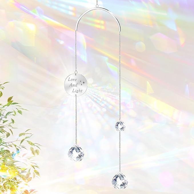 Crystal Suncatcher Rainbow Maker for Windows, Hanging Prism Sun Catcher Creates Stunning Colorful Rainbows, Perfect Home Garden Patio Indoor Outdoor Decor, Gifts for Mom Women