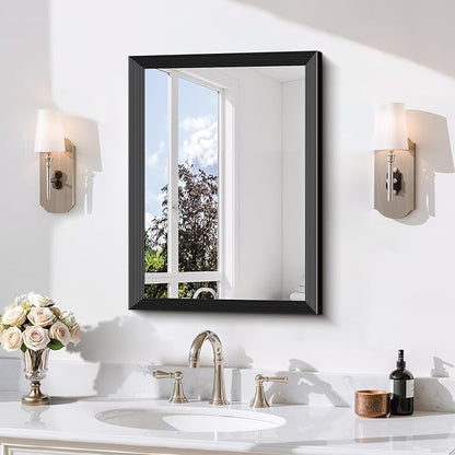 Black Bathroom Mirror 18 x 24 Inch Rectangle Wave Beveled Frame for Wall Bathroom Vanity Mirror for Over Sink, Tempered Glass,for Entryway Hangs, Bathroom Living Room Horizontal or Vertical