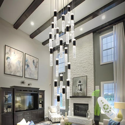 30-Lights Large Chandelier for High Ceiling Long Crystal Modern Foyer Chandelier for Hallway Dimmable Led Pendant Light for Entryway