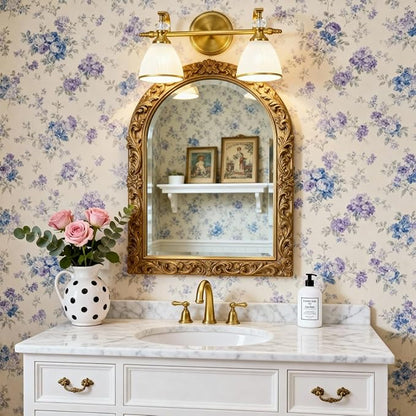 ANDY STAR Gold Vanity Light, 2-Light Brushed Gold Bathroom Light Fixtures, Vintage Bathroom Light with Milky White Bell Glass Shades, Eye-Friendly Wall Sconce for Mirror, Kitchen, Bedroom, Hallway