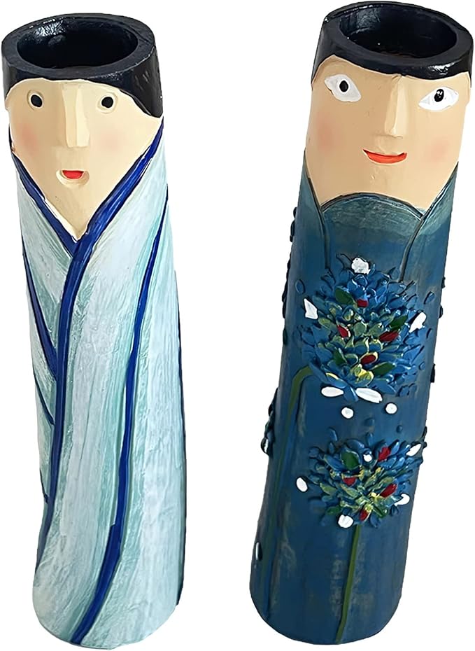 Spring Bud Vases, Bohemian Family Face Vase Boho Cute Home Decor, Character Vase Flower Plant Holder Bathroom Shelf Decor for House Decor Living Room Wedding Centerpieces (H)