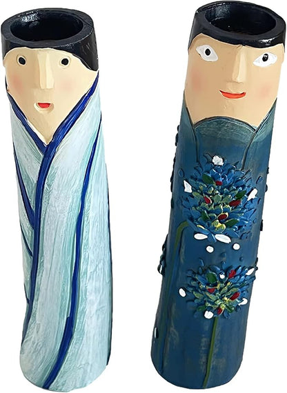 Spring Bud Vases, Bohemian Family Face Vase Boho Cute Home Decor, Character Vase Flower Plant Holder Bathroom Shelf Decor for House Decor Living Room Wedding Centerpieces (H)
