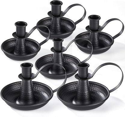 Black Iron Pillar Candlestick Holders, with Handle, Taper Candle Holder for Candlesticks, for Fireplace Party, Dining, Home, Wedding Decor,Fits 3/4 inch Thick Candle&Led Candles（Set of 6 Pcs）