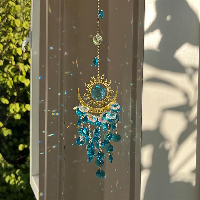 Hanging Celestial Suncatcher for Indoor Window Moon and Sun Crystal Sunlight Catcher Prism