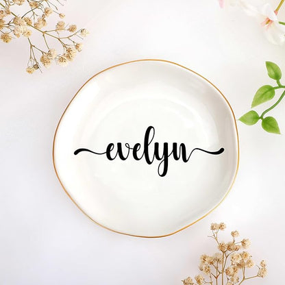 JoycuFF Evelyn Personalized Name Ceramic Jewelry Tray, Mothers Day Christmas Anniversary Engagement Birthday Gifts for Women Couples, Trinket Dish for Rings Earrings Necklaces Bracelets Keys