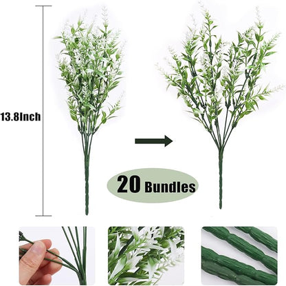 Outdoor Artificial Plant UV Resistant Fake Plants, Faux Plastic Greenery for Indoor Outside Hanging Plants Garden Porch Window Box Home Wedding Farmhouse Décor Outdoor Decorations for Patio (White)