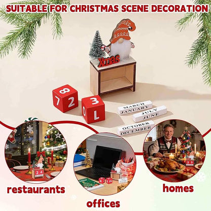 Wooden Christmas Countdown Advent Calendar: Santa Block Calendar with Wood Date - Cute Date Display Blocks Desk Accessory for Home Table Mantel(Xmas Letter)