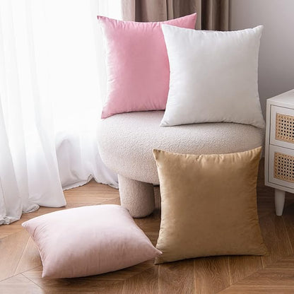 EMEMA Pack of 2 Velvet Throw Pillow Covers Decorative Square Pillowcase Soft Solid Cushion Case for Sofa Bedroom Chair Car 20x20 Inch Khaki