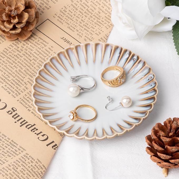 Ceramic Jewelry Dish, Decorative Tray for Rings Earrings Necklaces Bracelet Watch Keys, 4.50" Trinket Tray as Gifts for Women (Reactive Wave)