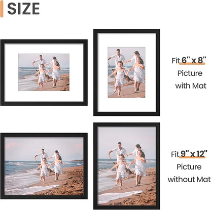 upsimples 9x12 Picture Frame Set of 5, Display Pictures 6x8 with Mat or 9 x 12 Without, Wall Gallery Photo Frames, Black