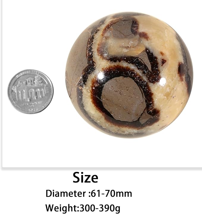 Nupuyai Natural Septarian Dragon Crystal Ball with Wooden Stand Healing Stone Sphere for Divination Fengshui Meditation Home Office Decor