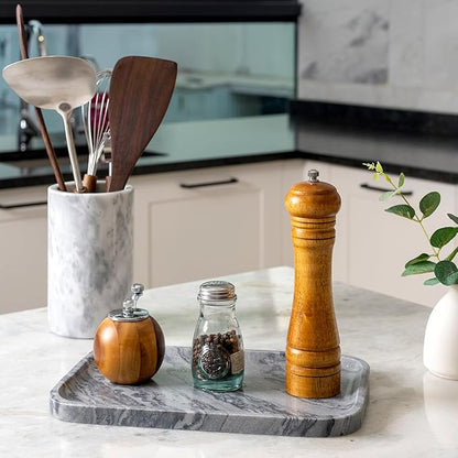 Koville Marble Tray, 12"x8" Natural Marble Vanity Tray for Countertop Bathroom Kitchen Dresser, Decorative Catchall Trays for Perfume Jewelry, Rectangular Stone Serving Tray (Grey)