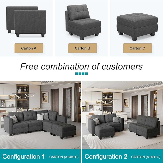 Belffin Modular Sectional Sofa L Shaped Sofa Couch with Storage Seats Convertible Sectional Couch Modular Sofa with Reversible Chaise Fabric Dark Grey