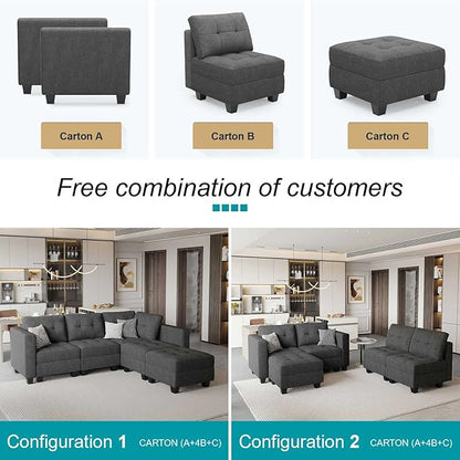 Belffin Modular Sectional Sofa L Shaped Sofa Couch with Storage Seats Convertible Sectional Couch Modular Sofa with Reversible Chaise Fabric Dark Grey