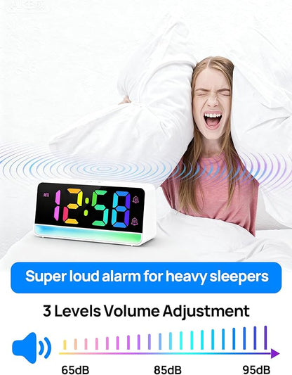 MASHI Loud Alarm Clock for Heavy Sleepers,Digital Clock with 12 Color NightLight,Adjustable Volume,Dynamic RGB Color, Snooze, DST Bedrooms Bedside,ok to Wake for Kids,Teens