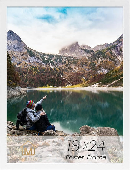 Muzilife 18×24" White Poster Frame 1 Pack, Engineered Wood Concert Poster Picture Frame with HD Plexiglass Cover and Hanging Hardware for Horizontal or Vertical Wall Mounting