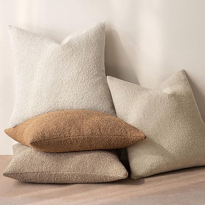 MIULEE Textured Boucle Throw Pillow Cover Beige Accent Solid Lumbar Pillow Case Decorative Soft Pack of 1 Couch Cushion Chair Sofa Bedroom Livingroom Home Decor,12x20 Inch