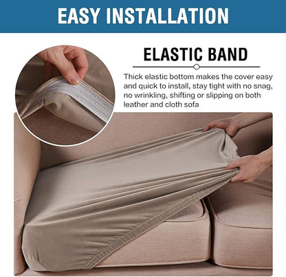 H.VERSAILTEX Velvet Stretch Couch Cushion Cover Plush Cushion Slipcover for Chair Loveseat Sofa Cushion Furniture Protector Seat Cushion Sofa Cover (3 Piece Sofa Cushion Covers, Taupe)
