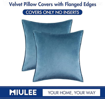 MIULEE Pack of 2 Decorative Velvet Throw Pillow Cover Soft Light Blue Pillow Cover Solid Square Cushion Case for Sofa Bedroom Car 18x 18 Inch 45x 45cm