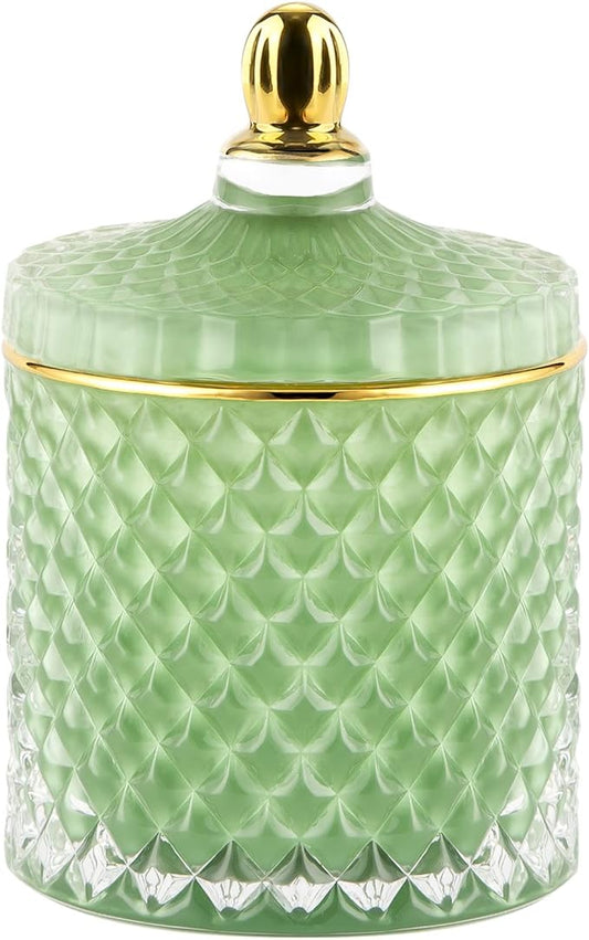 Candy Dish with Lid Glass Decorative Box, Vintage Jewelry Box, Small Candy Jar with Lid Crystal Apothecary Decor Box, Birthday Gifts For Friends Female (Green)