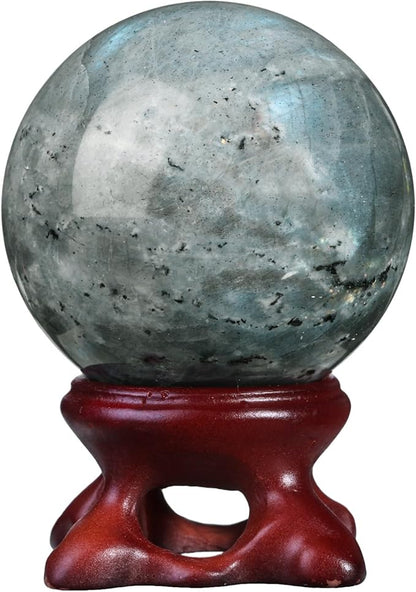 Nupuyai Natural Moonstone Crystal Ball with Resin Stand, Healing Crystal Sphere for Home Decor 1.61"-1.97"(41mm-50mm)