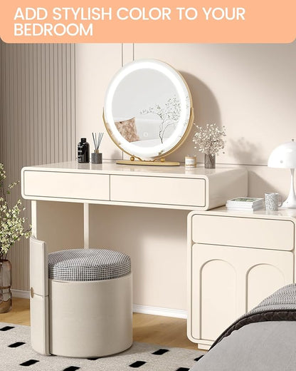 Vanity Mirror with Led Lights, 19 Inches Touch Control 3 Color 2024 New Dimmable Makeup Mirror, 360°Rotation Round Desk Mirror, Easy to Assemble (Gold)
