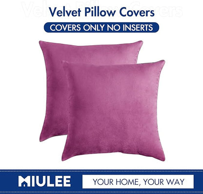 MIULEE Pack of 2, Velvet Soft Solid Decorative Square Throw Pillow Covers Set Cushion Case for Spring Sofa Bedroom Car 18x18 Inch 45x45 Cm Hot Pink