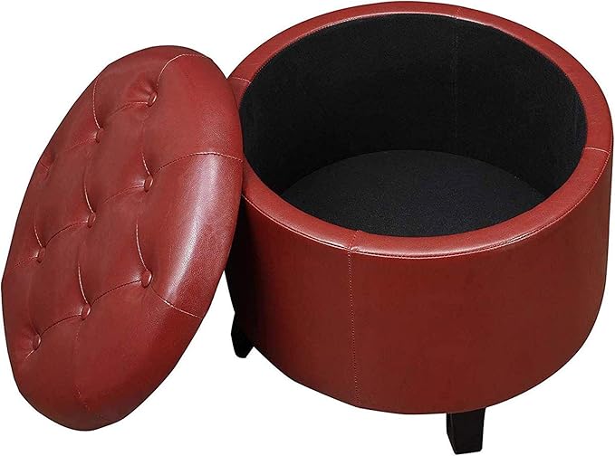 Convenience Concepts Designs4Comfort Storage Ottoman, Burgundy Faux Leather