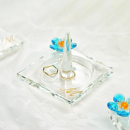 H&D HYALINE & DORA Glass Ring Holder Clear Ring Dish Jewelry Tray Decorative Trinket Dish for Rings Earrings Necklaces Birthday Mother's Day Christmas Gift for Women(M)