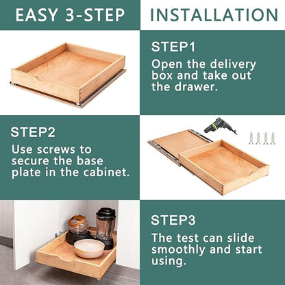 Fully Assembled Pull Out Cabinet Drawer, Wood Pull Out Cabinet Organizer, Soft Close Slide Out Pull Out Drawers for Kitchen Cabinets, Fast and Easy DIY Installation, 18”W x 21”D