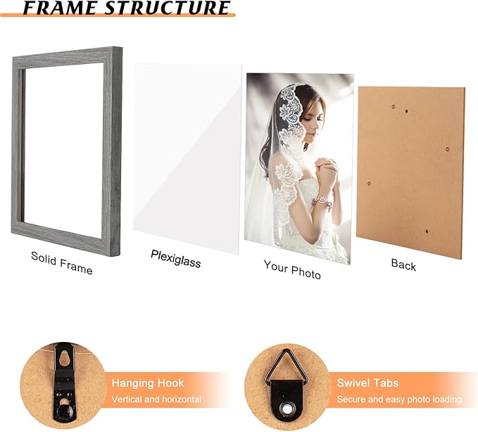 6x6 Picture Frame Gray, Rustic Natural Grey 6x6in Photo/Portrait/Poster/Art Frame, Wall Hanging/Tabletop, Horizontal/Vertical Display Gallery Family Wedding Memorial Pic Frame Gift