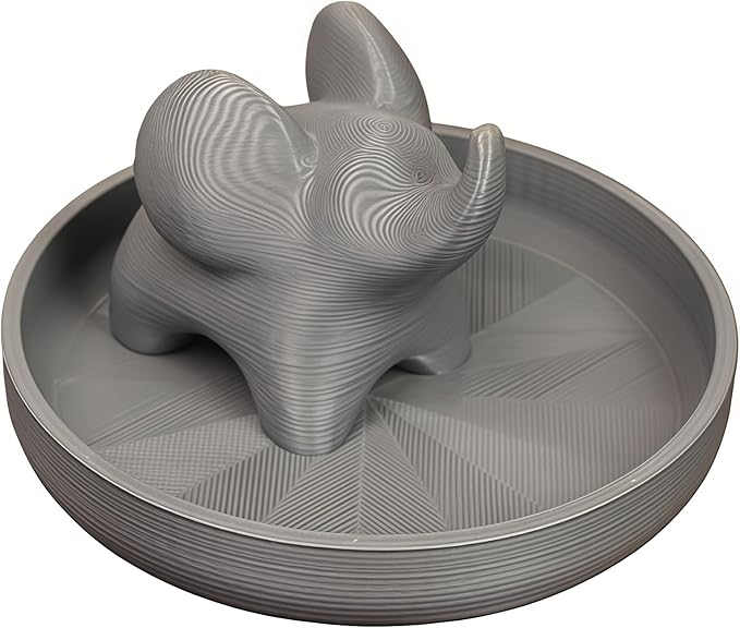 Marble Pattern Baby Elephant Ring Tray | 3D Printed Resin Desk Organizer & Jewelry Dish | Cute Home Decor for Women, Unique Gift for Her, Christmas, Birthday (Gray elephant)