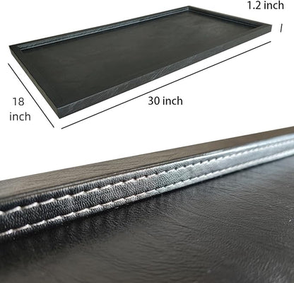 30 * 16 inches High-End Light Luxury Leather Rectangle Oversized Service Tray for Ottoman Tray, Coffee, Food, Family Dinner, Picnic, Party Essentials (Black, 30 * 16 inch)