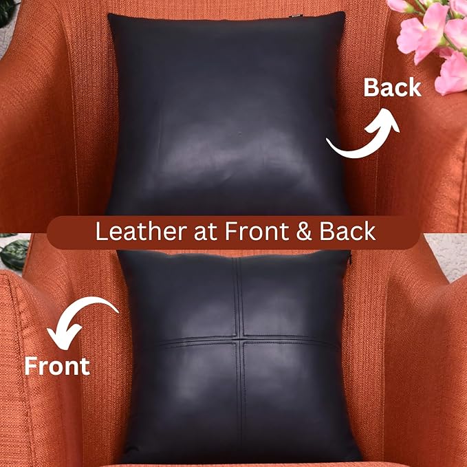 LL LEATHER LOVERS Lambskin Leather Pillow Cover, Hand Panel Stitched Leather Decorative Throw Pillow Covers for Couch Sofa Bed Living Room Garden (14x14 Inches, Gun Metal Blue Pack of 1)