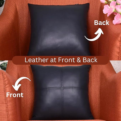 LL LEATHER LOVERS Lambskin Leather Pillow Cover, Hand Panel Stitched Leather Decorative Throw Pillow Covers for Couch Sofa Bed Living Room Garden (18x18 Inches, Gun Metal Blue Pack of 2)