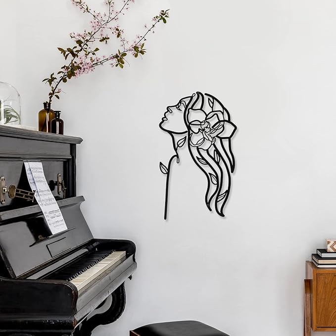 Photect 3 Pcs Metal Wall Art Decor Minimalist Abstract Woman Wall Art Metal Modern Line Drawing Decor Female Single Line Home Hanging for Bedroom Bathroom Living Room Christmas Housewarming(Elegant)