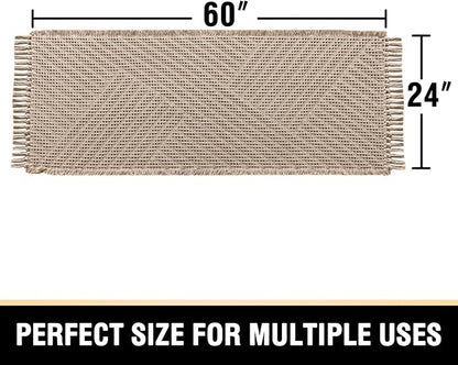 H.VERSAILTEX Waffle Bath Runner Rug Long Bath Mat Super Absorbent Boho Bath Rugs Non Slip Bath Runner for Bathroom Floor Machine Washable Dry Fast Bathroom Rugs with Tassels, 24" x 60", Irish Cream